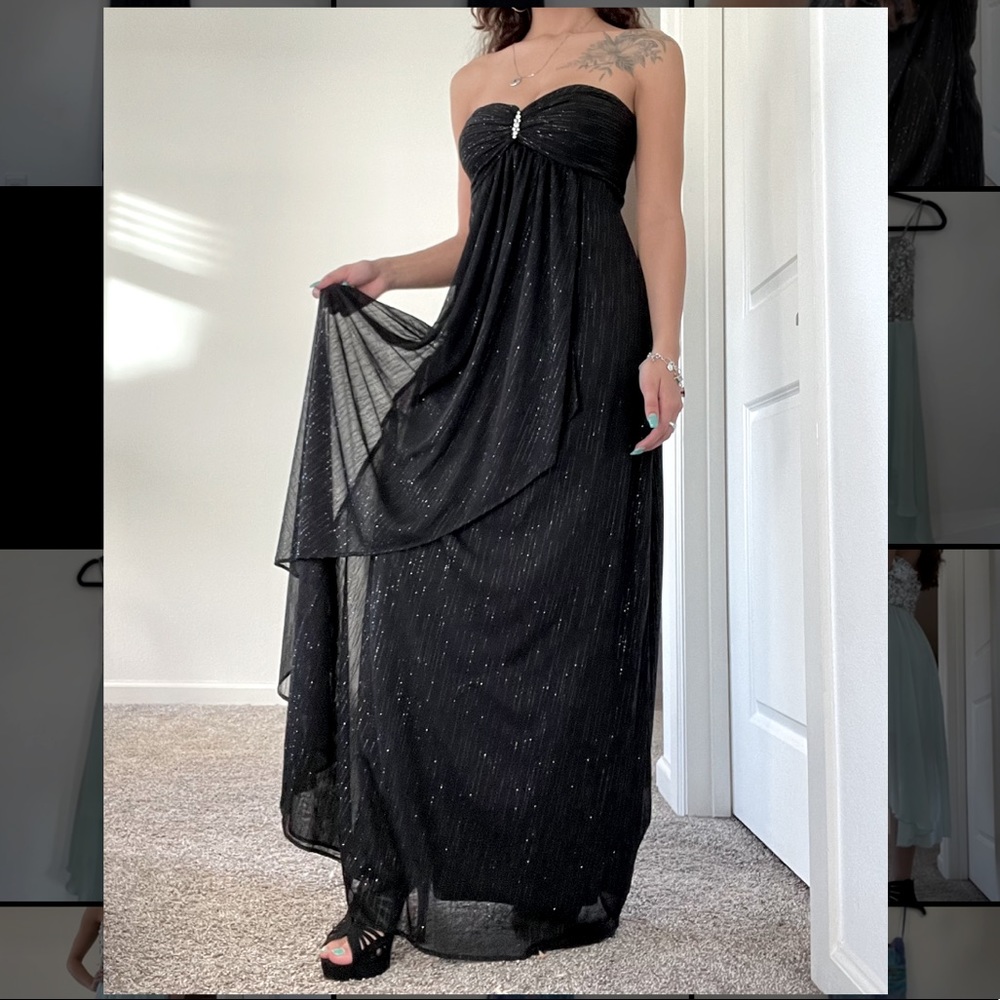 Used Onyx Nite Junior Dress Size 3/4 Cocktail Ruched Metallic Asymmetrical